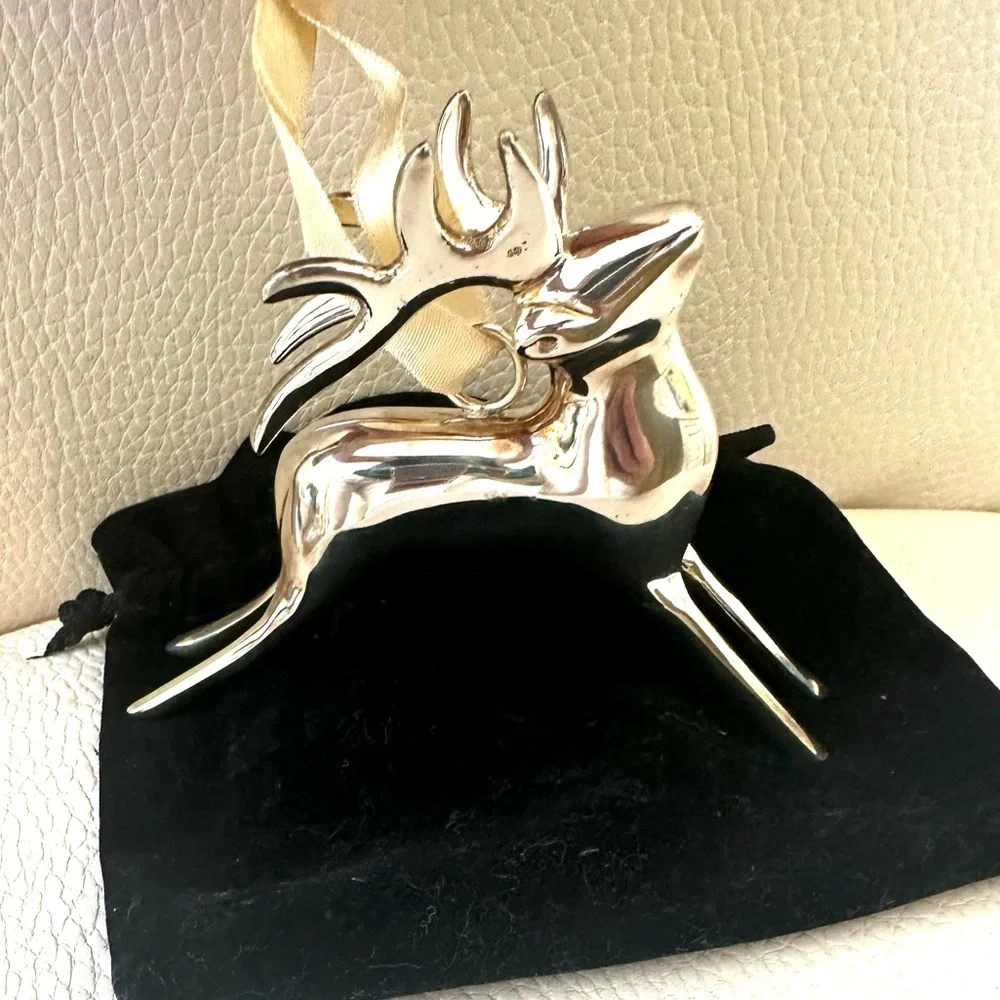Pottery Barn NWOT Vintage Silver Reindeer Holiday Christmas Ornaments